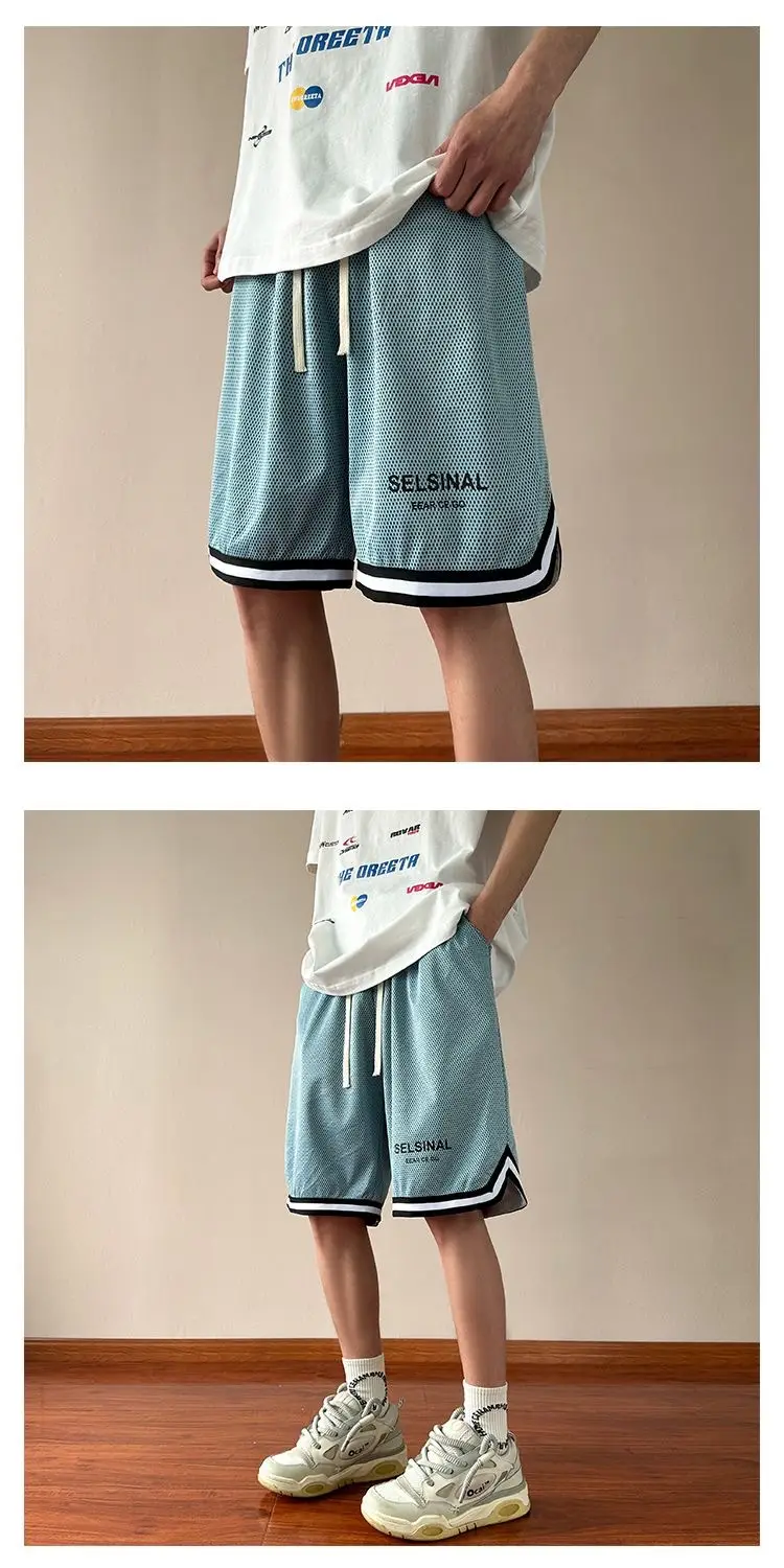 Men's Blue Basketball Shorts Wide Leg Casual Shorts — feature 17