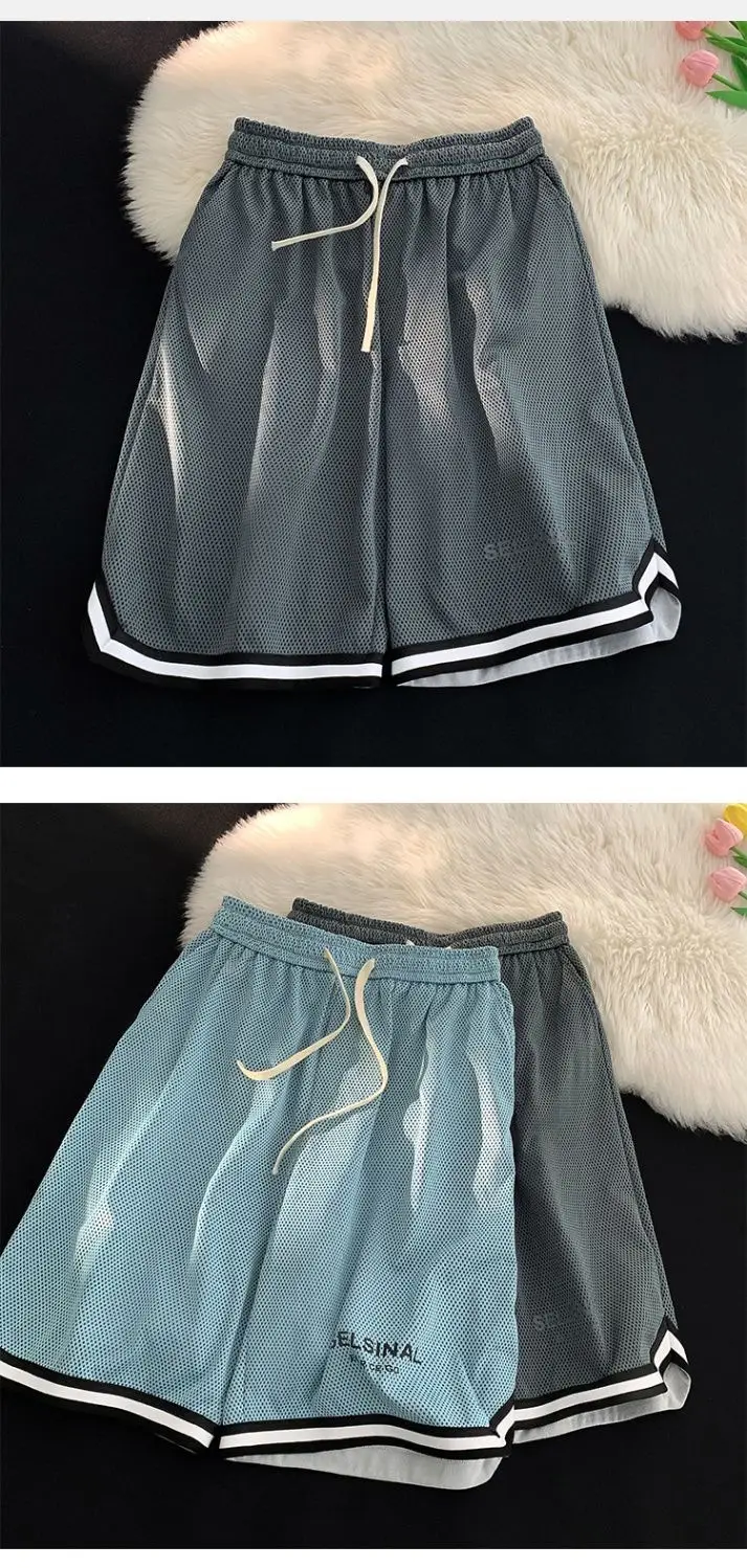 Men's Blue Basketball Shorts Wide Leg Casual Shorts — feature 6