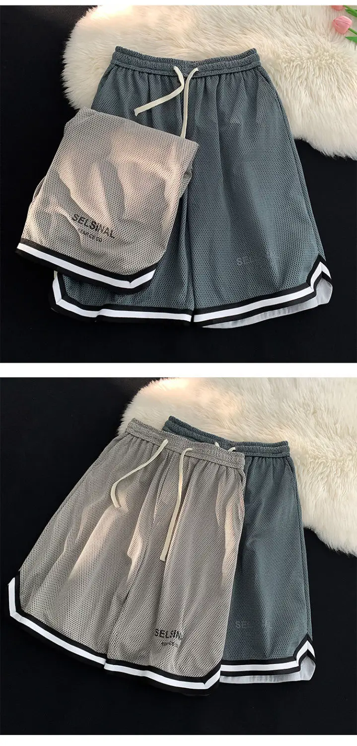 Men's Blue Basketball Shorts Wide Leg Casual Shorts — feature 7