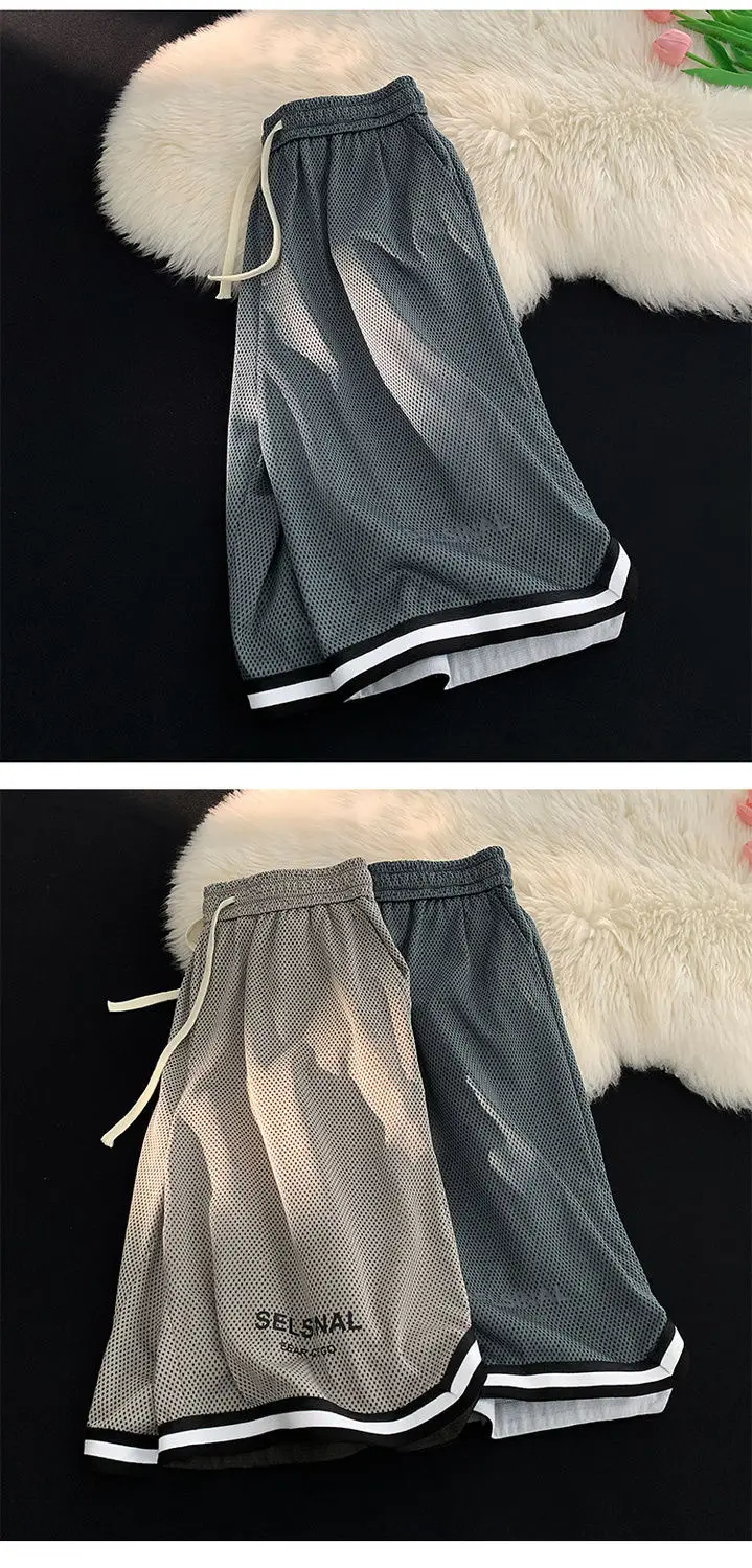 Men's Blue Basketball Shorts Wide Leg Casual Shorts — feature 8