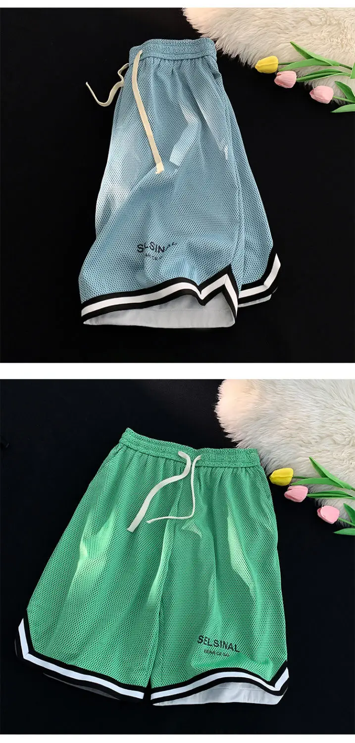 Men's Blue Basketball Shorts Wide Leg Casual Shorts — feature 9