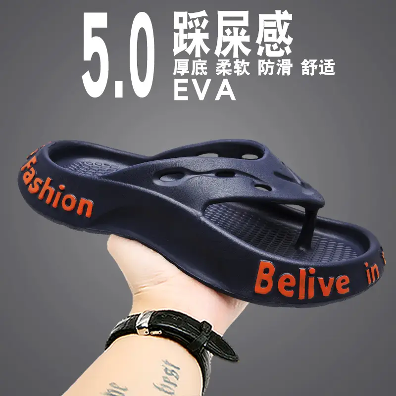 Men's Navy Blue Casual Sandals with "Belive In" Text