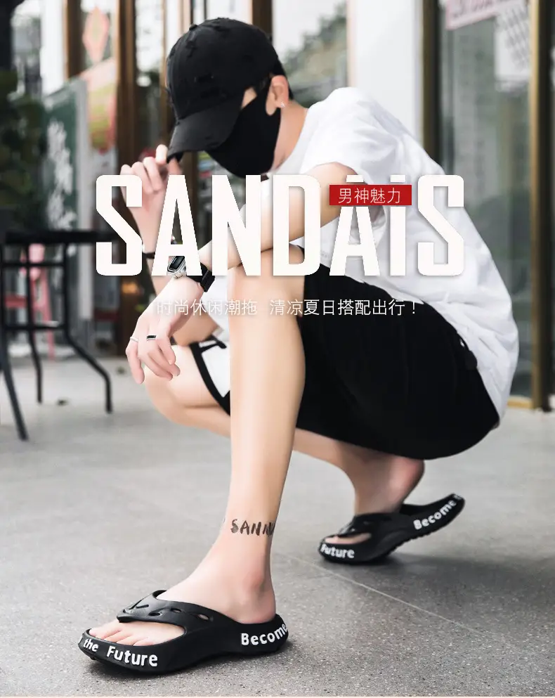 Men's Navy Blue Casual Sandals with "Belive In" Text — feature 1