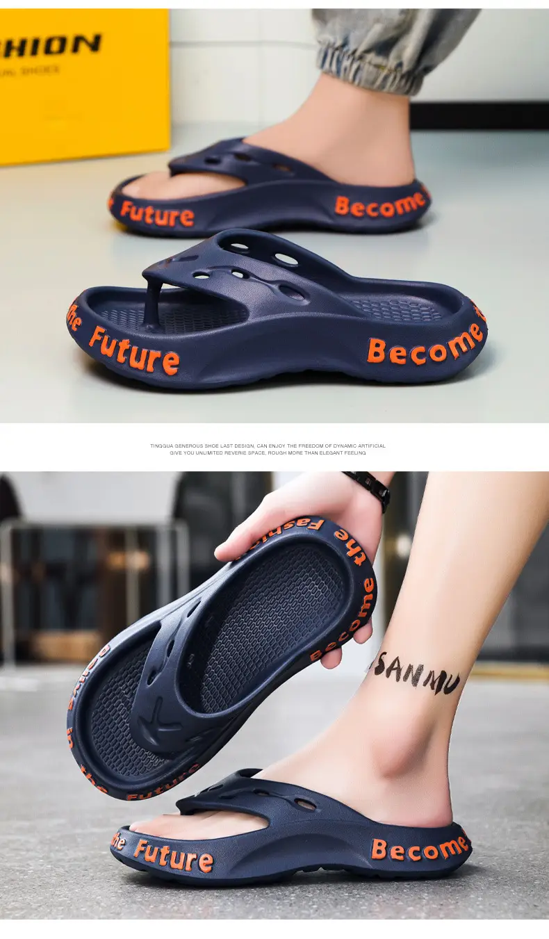 Men's Navy Blue Casual Sandals with "Belive In" Text — feature 10