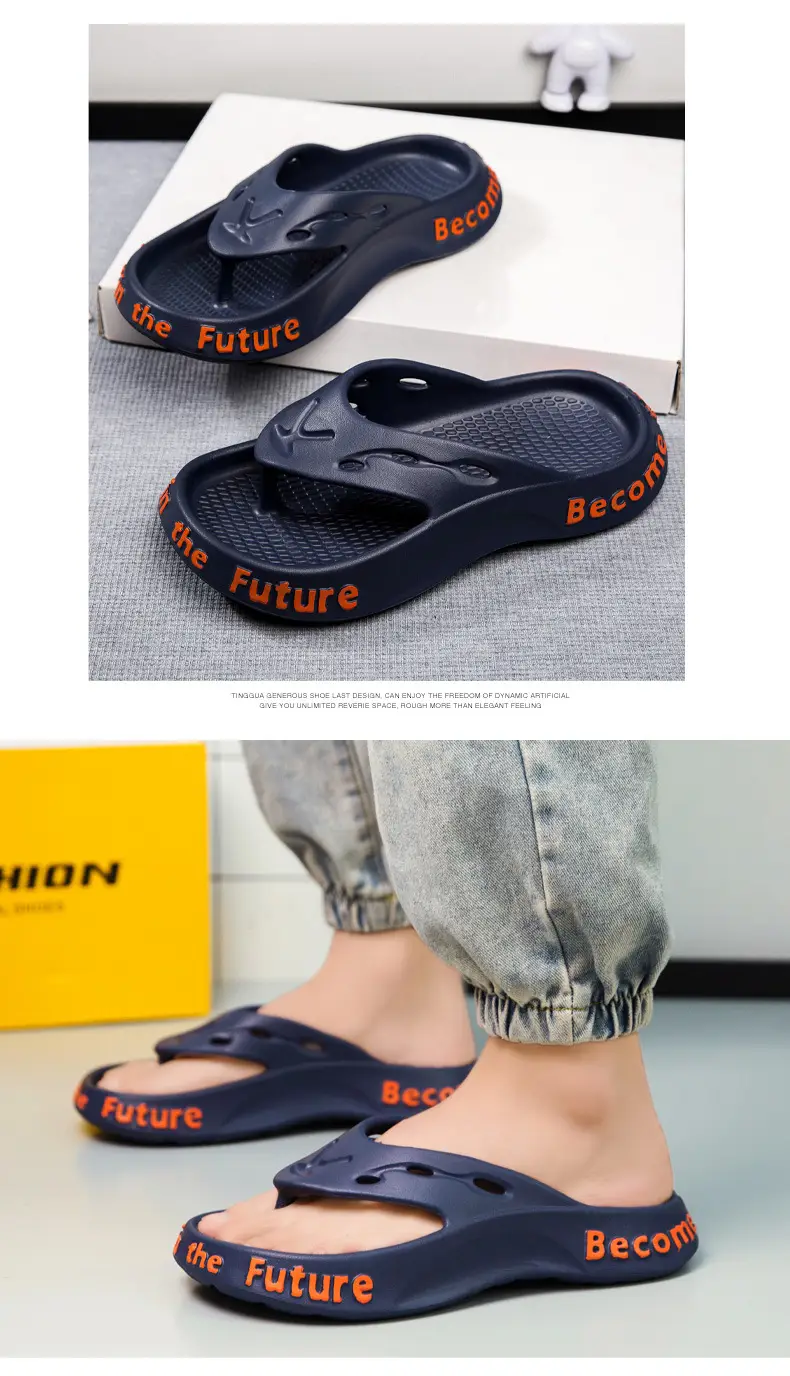 Men's Navy Blue Casual Sandals with "Belive In" Text — feature 11
