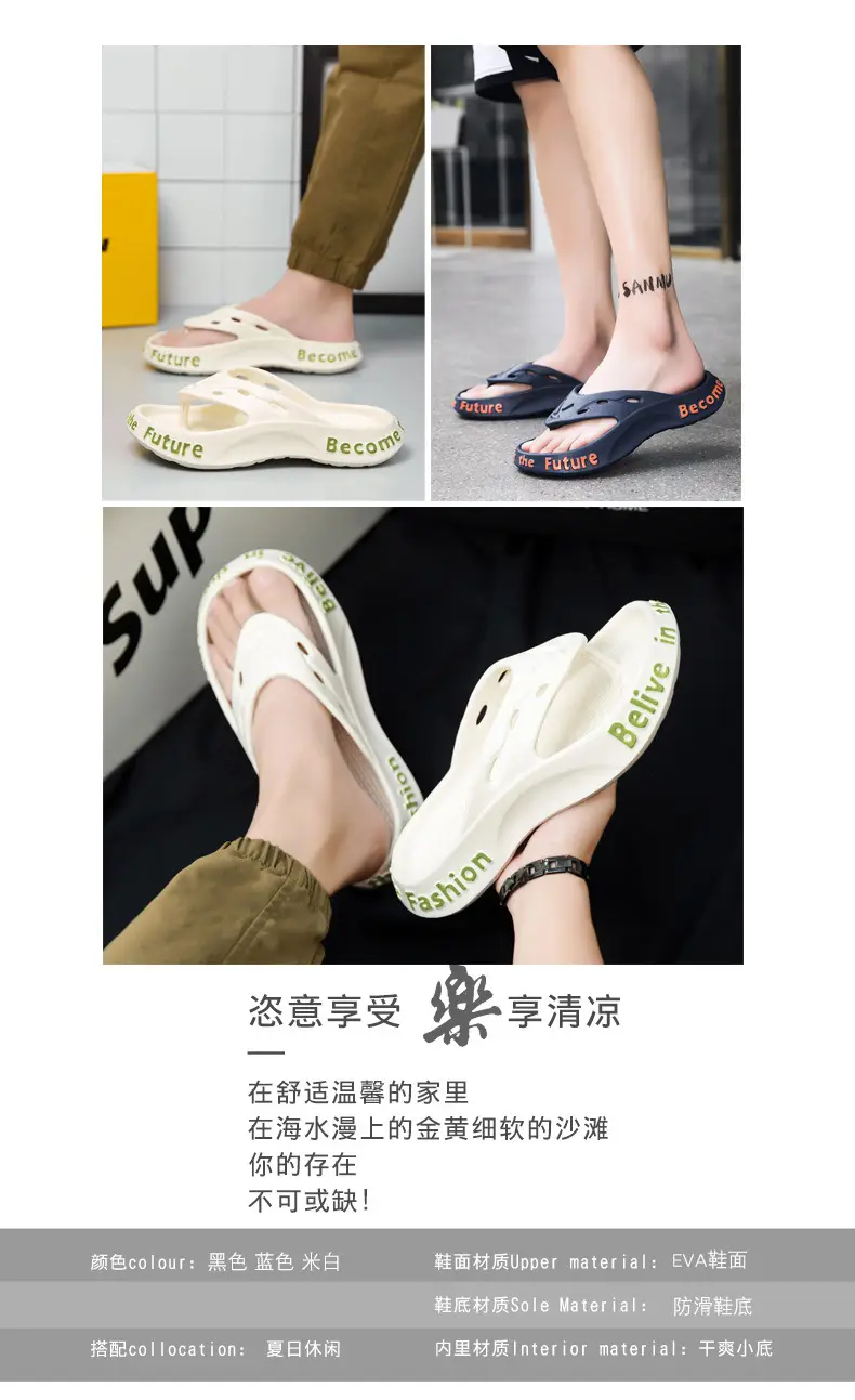 Men's Navy Blue Casual Sandals with "Belive In" Text — feature 3
