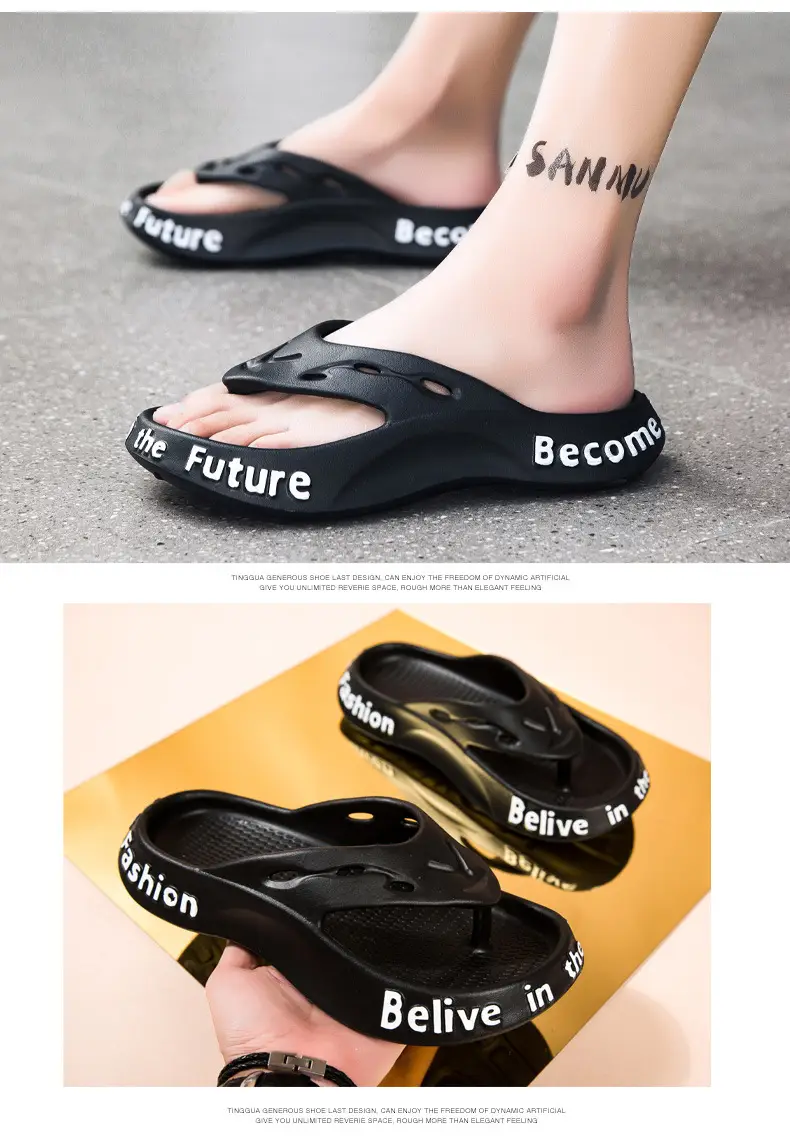 Men's Navy Blue Casual Sandals with "Belive In" Text — feature 8
