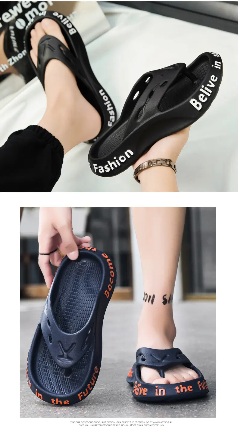 Men's Navy Blue Casual Sandals with "Belive In" Text — feature 9