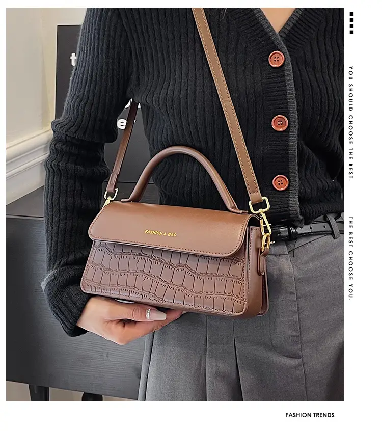Black Croc Textured Shoulder Messenger Bag for Women — feature 1