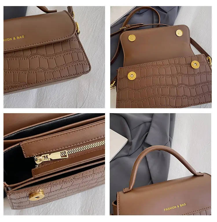 Black Croc Textured Shoulder Messenger Bag for Women — feature 19