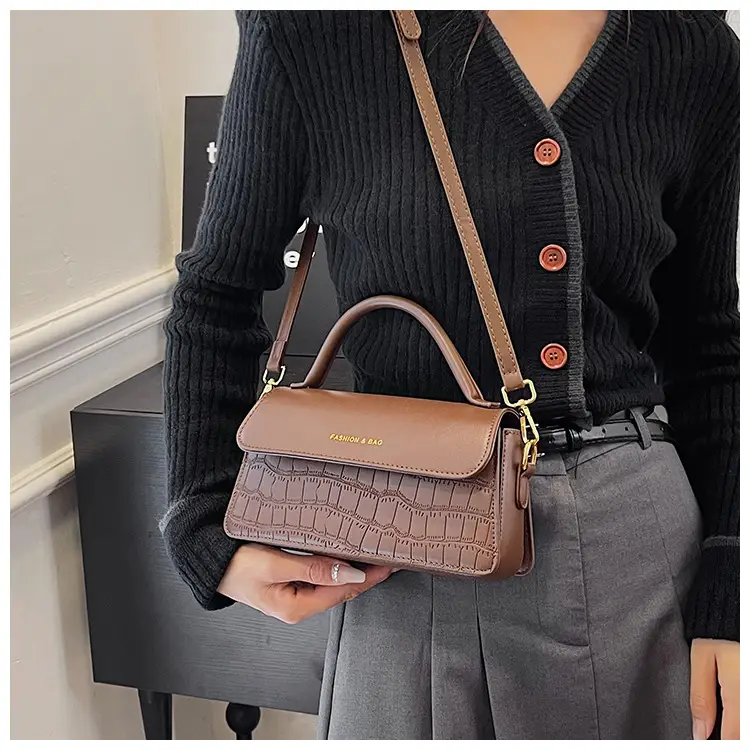 Black Croc Textured Shoulder Messenger Bag for Women — feature 20