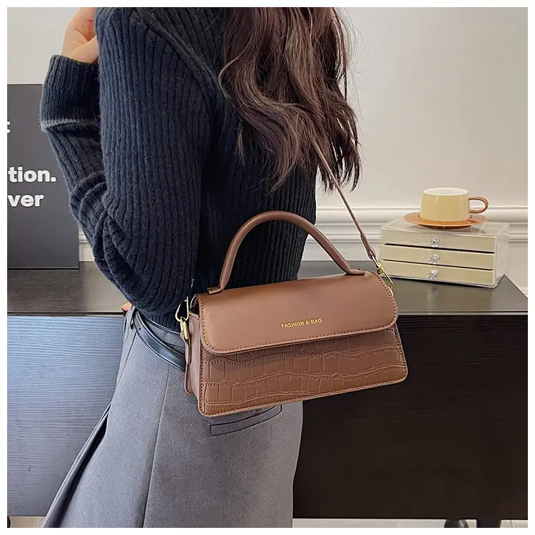 Black Croc Textured Shoulder Messenger Bag for Women — feature 21