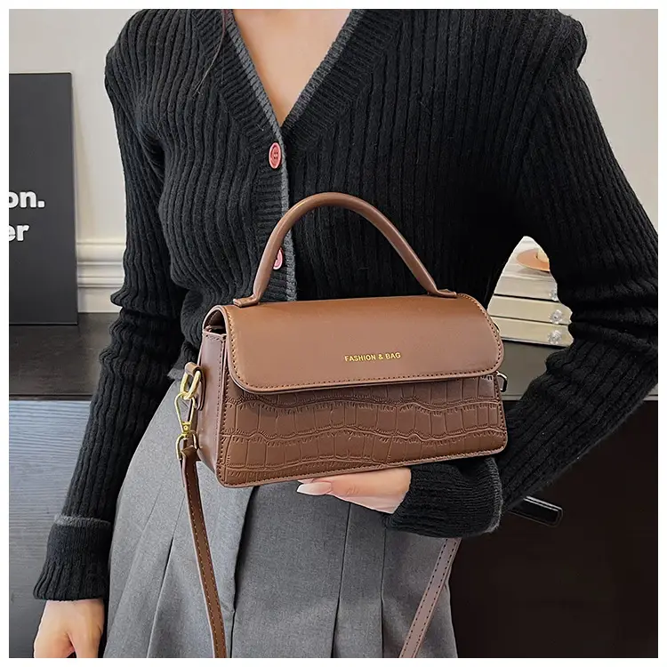 Black Croc Textured Shoulder Messenger Bag for Women — feature 22