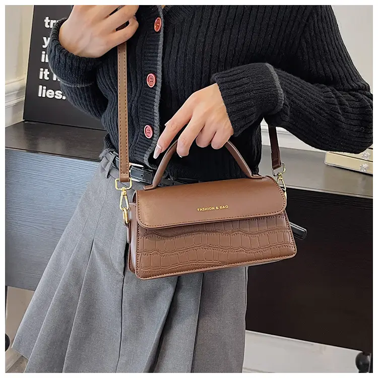 Black Croc Textured Shoulder Messenger Bag for Women — feature 23