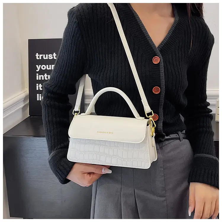 Black Croc Textured Shoulder Messenger Bag for Women — feature 24