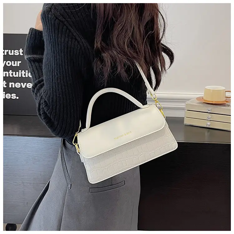 Black Croc Textured Shoulder Messenger Bag for Women — feature 25