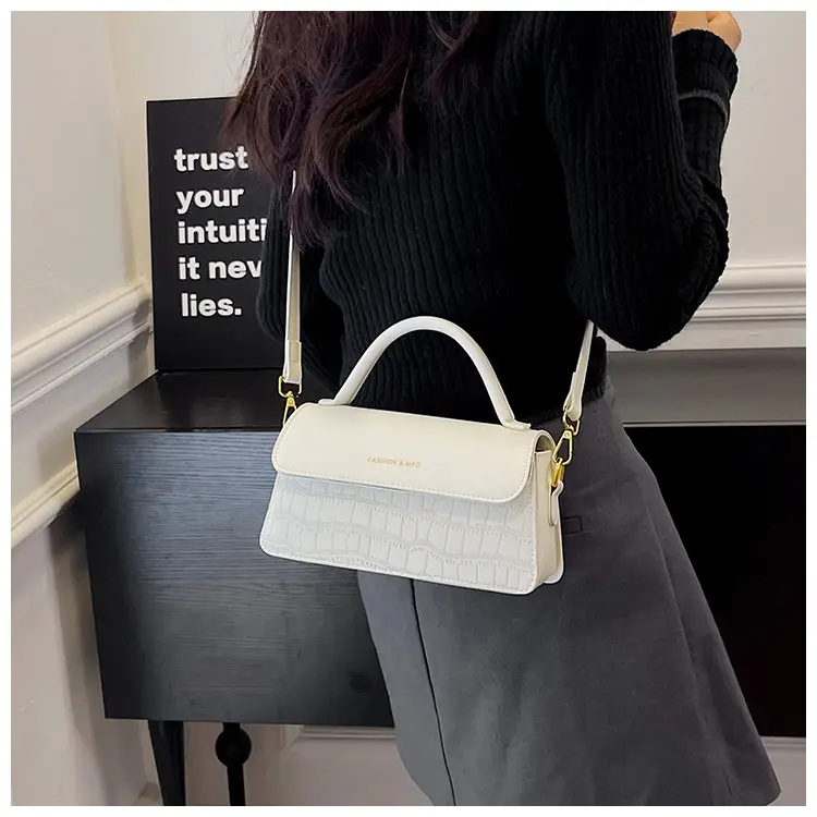Black Croc Textured Shoulder Messenger Bag for Women — feature 27