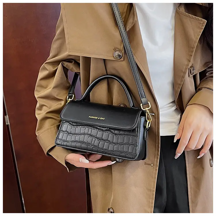 Black Croc Textured Shoulder Messenger Bag for Women — feature 32