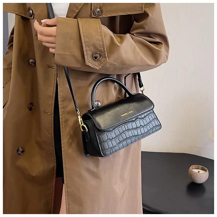 Black Croc Textured Shoulder Messenger Bag for Women — feature 35