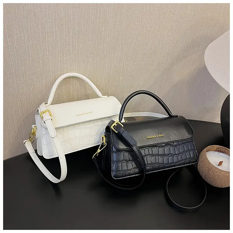 Black Croc Textured Shoulder Messenger Bag for Women — feature 38