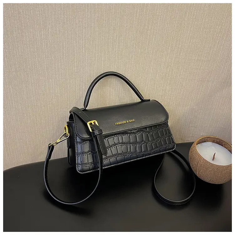 Black Croc Textured Shoulder Messenger Bag for Women — feature 41