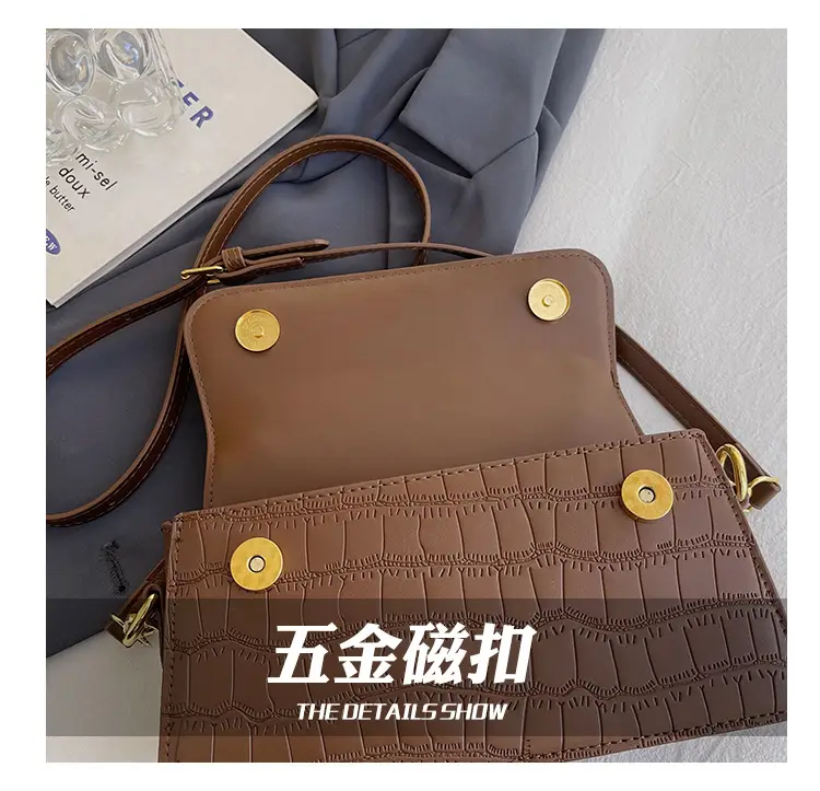 Black Croc Textured Shoulder Messenger Bag for Women — feature 5