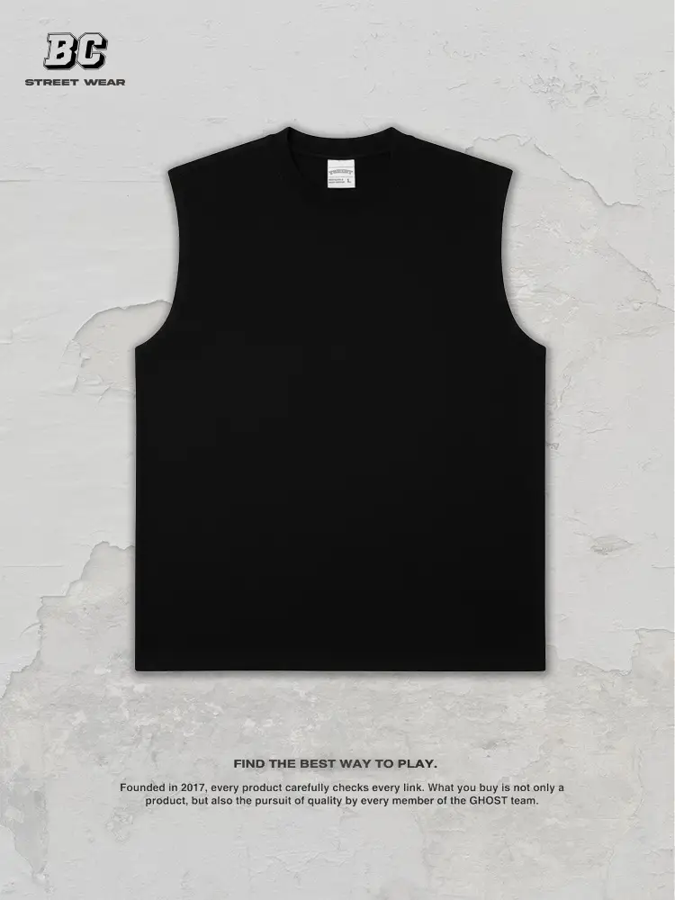 Vintage Cross-Border 260g Heavy Washed Black Sleeveless T-Shirt - Image 9