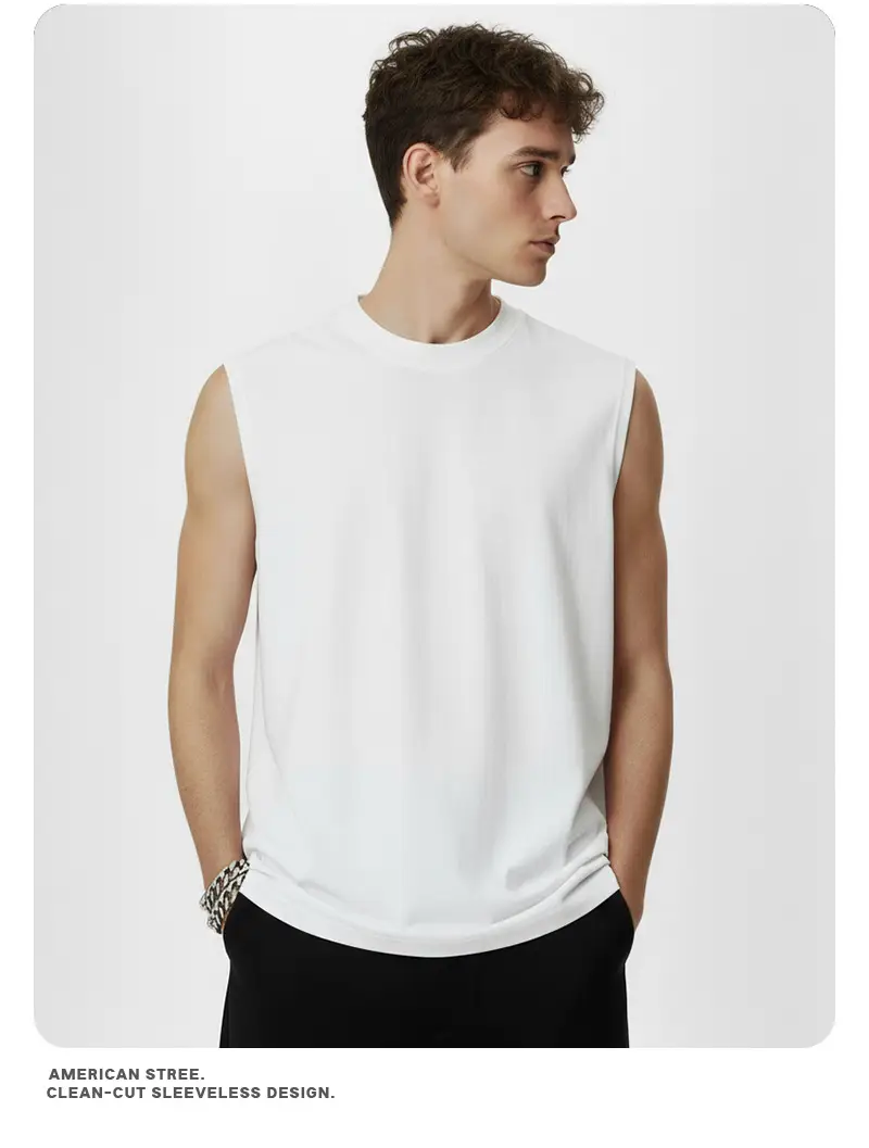 Vintage Cross-Border 260g Heavy Washed Black Sleeveless T-Shirt — feature 12