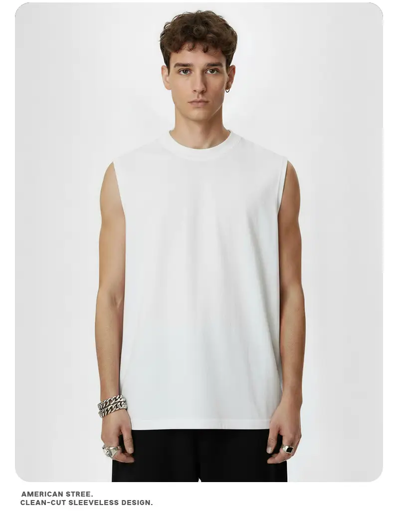 Vintage Cross-Border 260g Heavy Washed Black Sleeveless T-Shirt — feature 13