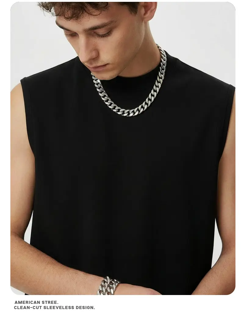 Vintage Cross-Border 260g Heavy Washed Black Sleeveless T-Shirt — feature 15