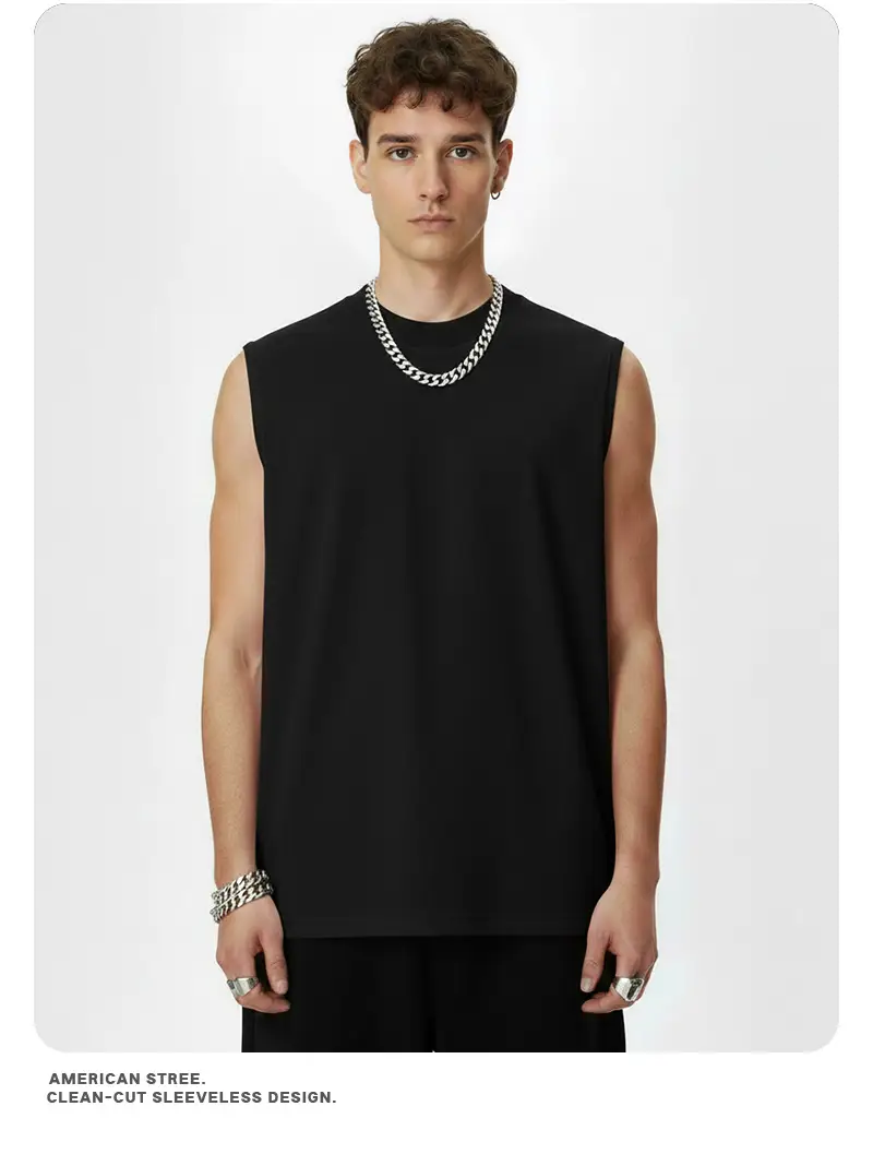 Vintage Cross-Border 260g Heavy Washed Black Sleeveless T-Shirt — feature 16