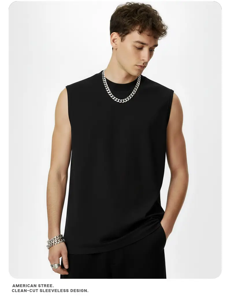 Vintage Cross-Border 260g Heavy Washed Black Sleeveless T-Shirt — feature 17
