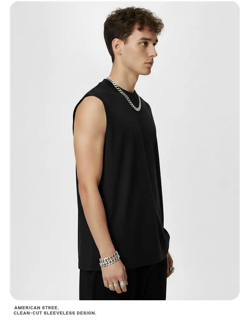 Vintage Cross-Border 260g Heavy Washed Black Sleeveless T-Shirt — feature 18