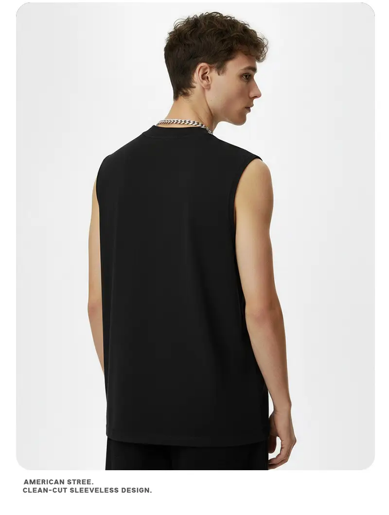 Vintage Cross-Border 260g Heavy Washed Black Sleeveless T-Shirt — feature 19