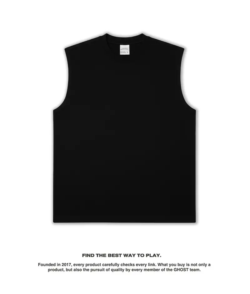 Vintage Cross-Border 260g Heavy Washed Black Sleeveless T-Shirt — feature 23