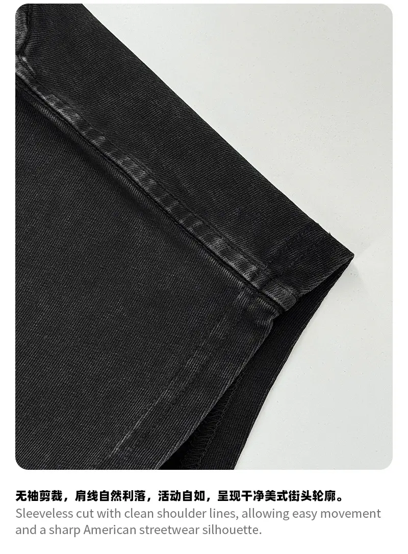 Vintage Cross-Border 260g Heavy Washed Black Sleeveless T-Shirt — feature 28