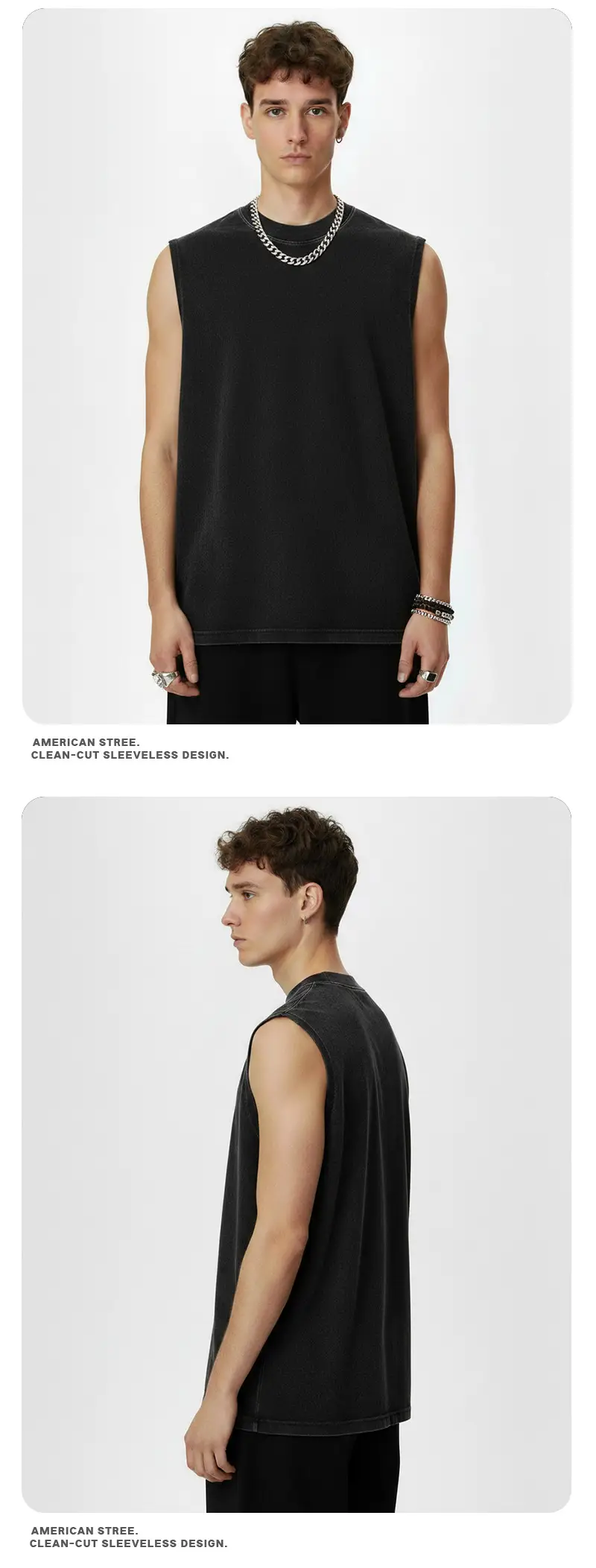 Vintage Cross-Border 260g Heavy Washed Black Sleeveless T-Shirt — feature 9