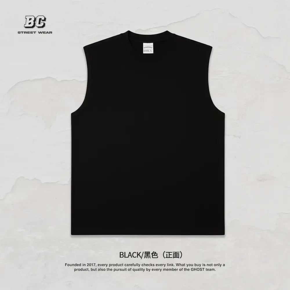Vintage Cross-Border 260g Heavy Washed Black Sleeveless T-Shirt - Image 2