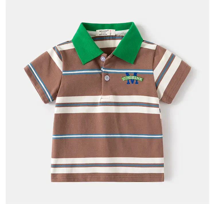 2026 Boys Striped Polo T-Shirt Set Brown Green — feature 10