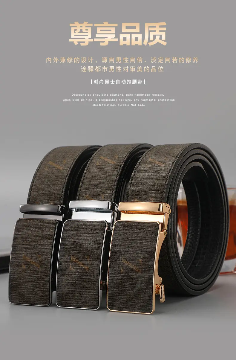 Men's Black Leather Belt with Gold Buckle 2024 — feature 1