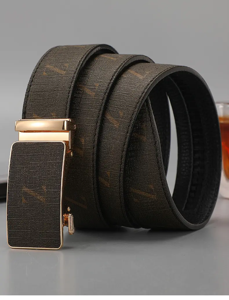 Men's Black Leather Belt with Gold Buckle 2024 — feature 12