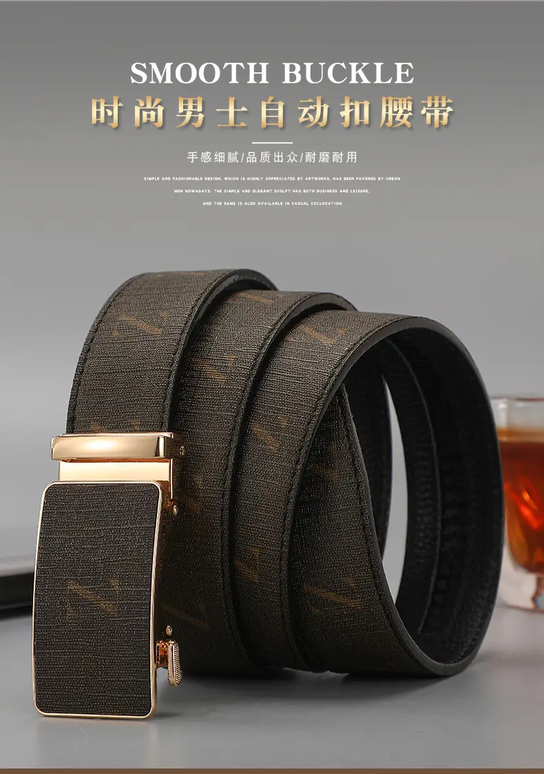 Men's Black Leather Belt with Gold Buckle 2024 — feature 2