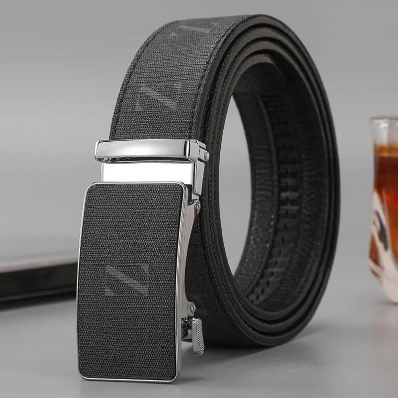 Men's Black Leather Belt with Gold Buckle 2024 - Image 2