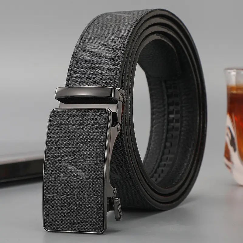 Men's Black Leather Belt with Gold Buckle 2024 - Image 3