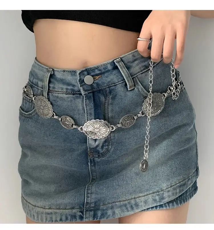 Women Retro Metal Waist Belt with Skirt Design — feature 1
