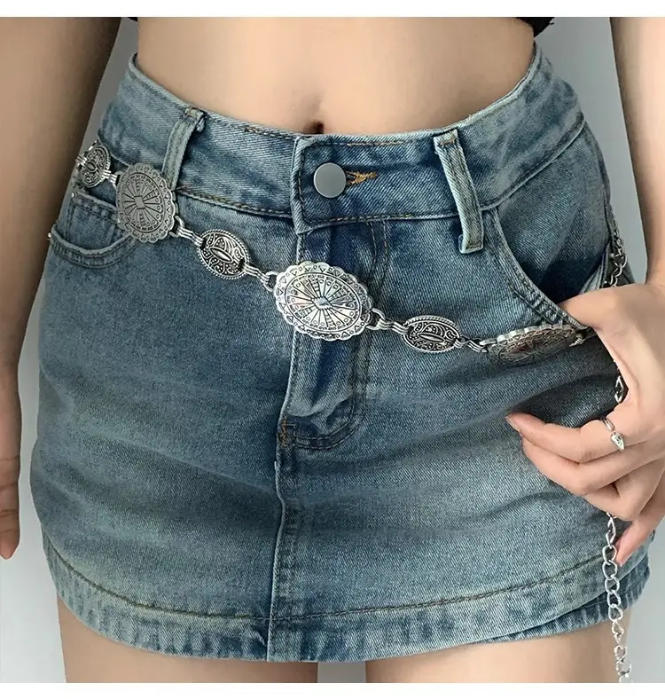 Women Retro Metal Waist Belt with Skirt Design — feature 2