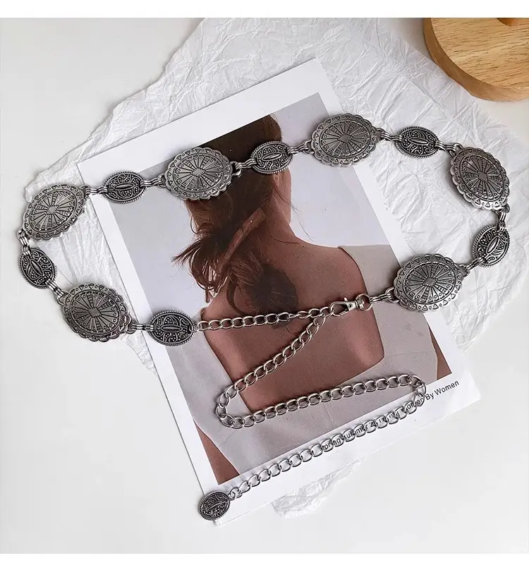 Women Retro Metal Waist Belt with Skirt Design — feature 4
