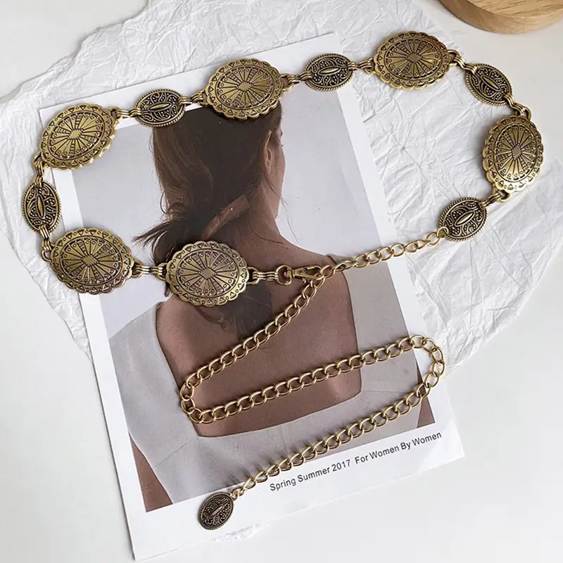 Women Retro Metal Waist Belt with Skirt Design