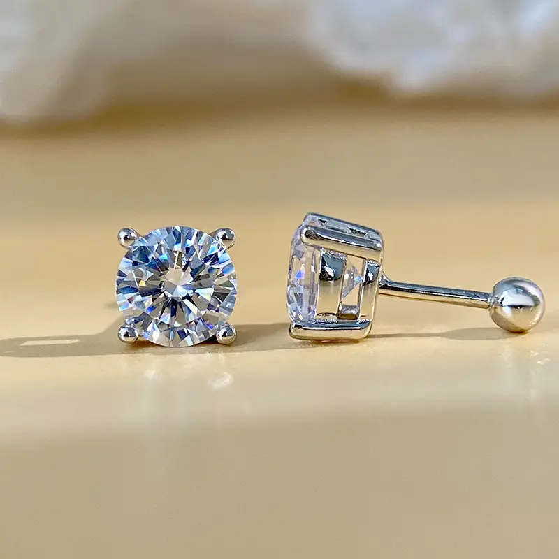Moissanite Screw Earrings for Men Women Sterling Silver No-Pick - Image 3