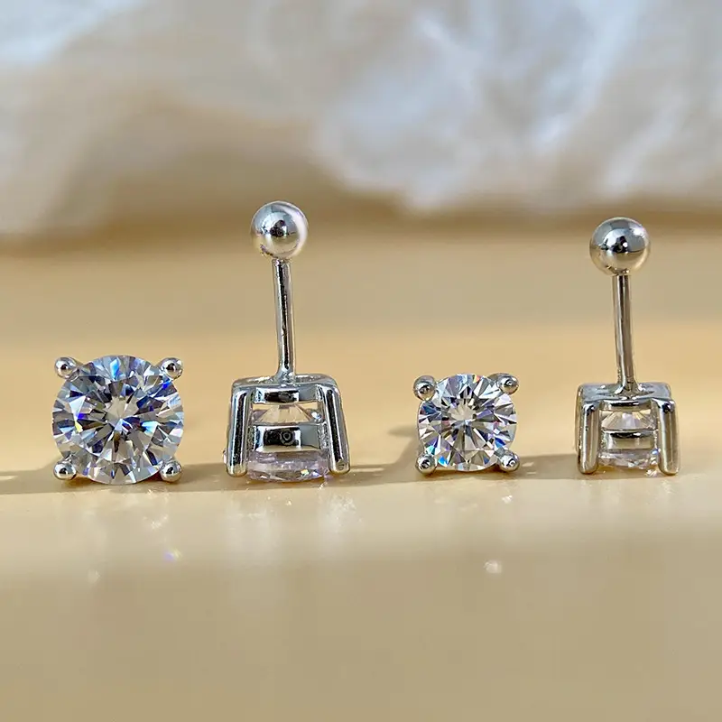 Moissanite Screw Earrings for Men Women Sterling Silver No-Pick - Image 4
